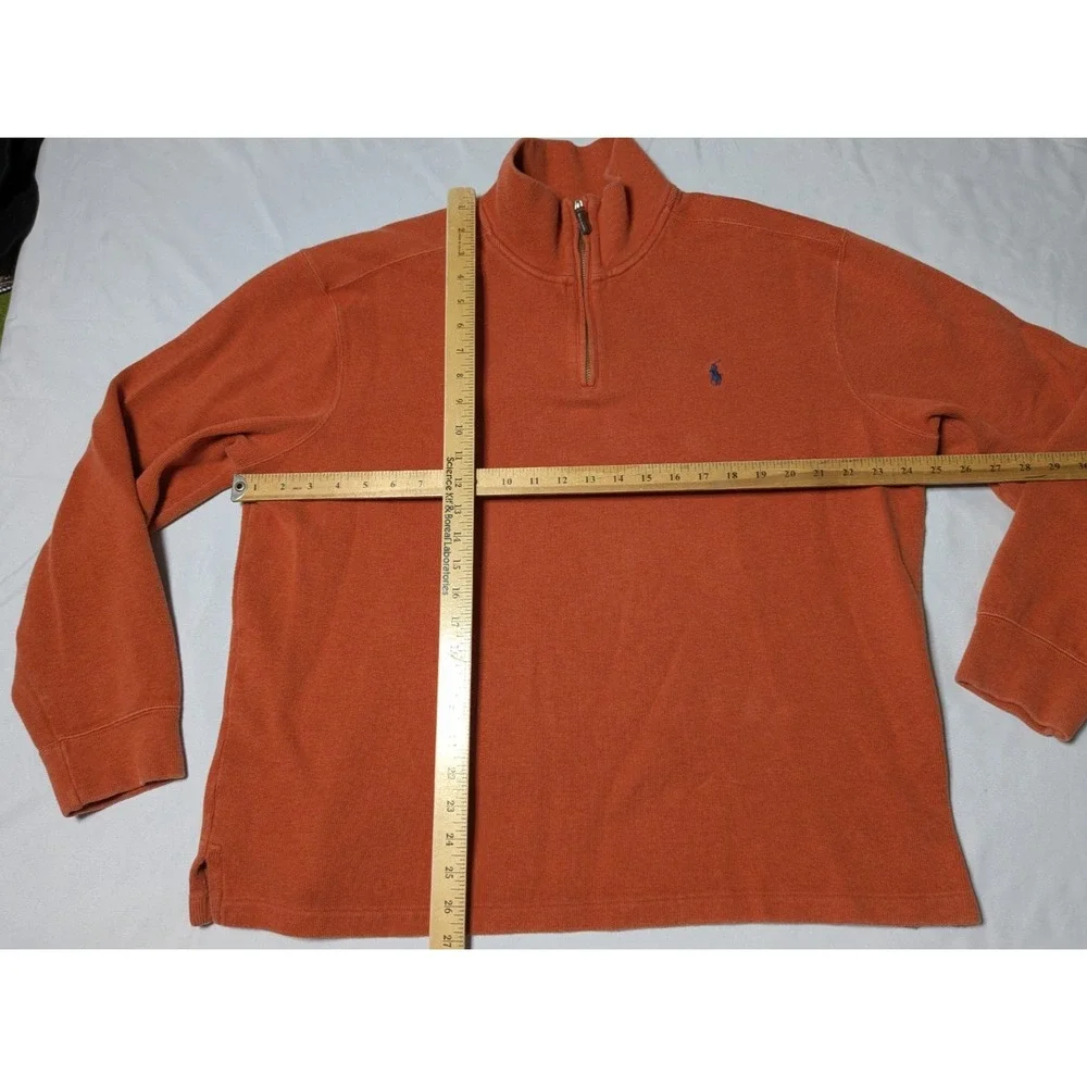 POLO RALPH LAUREN Men XL Blue Pony‎ 1/4 Zip Orange Cotton Pullover